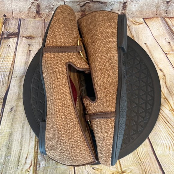Munro Women's Brown Canvas Gold Circle Accent Slip On Business Flats Size 6.5 M - Picture 5 of 9